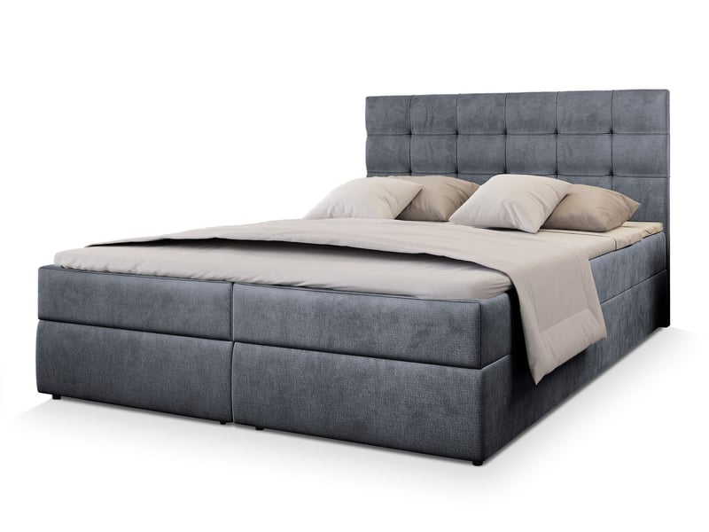 Boxspring glos 200x200 cm, lit complet avec matelas, gris - Conforama A