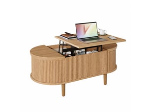 Table basse ovale relevable vintage avec portes rainurées et rangement