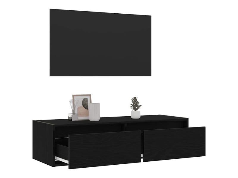 Meuble tv - banc tv - meuble de rangement avec lumières led chêne noir 100x35,5x25 cm - Conforama E