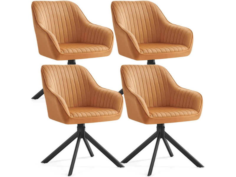  Lot de 4 chaise de salle à manger pivotante design en velours confort 58 x 60 x 81,5 cm en acier marron caramel 12_0012963  - Conforama A