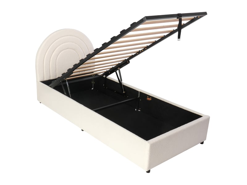  Lit rembourré 90 x 200 cm, lit enfant, lit simple avec sommier à lattes et tête de lit, lit junior, convient aux adultes et adolescents, lattes en bois, montage facile, bouclé, beige  - Conforama D
