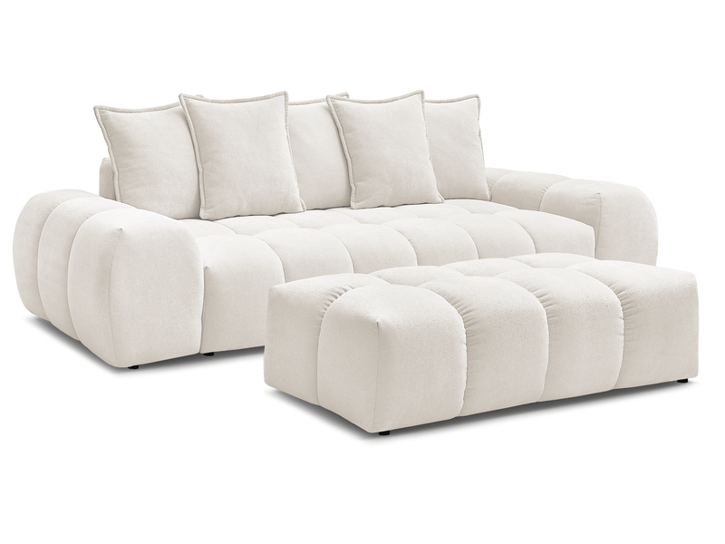 Bobochic canapé droit convertible coffre everest tissu texturé avec pouf blanc EVEREST - Conforama A