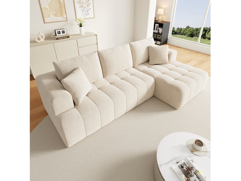  Canapé d'angle modulable 244,5 x 136 x 79 cm – beige – chenille – sans montage – design bas  - Conforama B