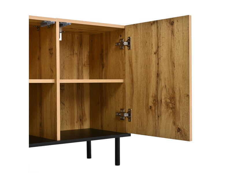  Buffet moderne bois naturel meuble de rangement 3 portes 120 cm motif vague  - Conforama R
