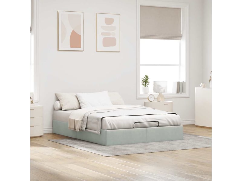  Lit double- lit adulte -  cadre de lit ottoman sans matelas gris clair 140x200 cm velours  - Conforama B