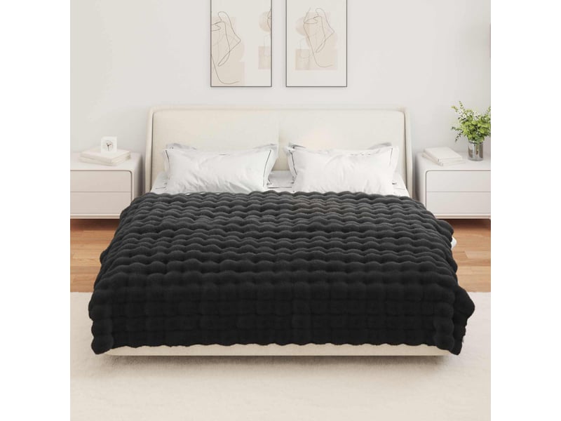  Couverture décorative, couverture antidérapante en fausse de lapin olite noir shl26225  - Conforama D