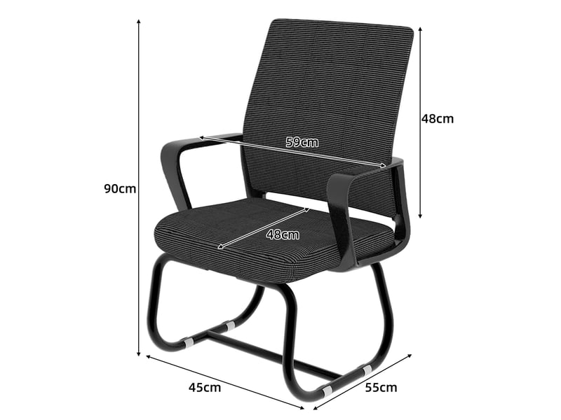  Chaise de bureau fixe noire en tissu et maille, piètement métal en luge, idéale pour le télétravail  - Conforama C