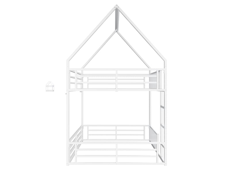  Lit superposé maison 140x200 cm blanc, avec garde-corps, led 7 couleurs, structure métal, sommier inclus, sans matelas  - Conforama D