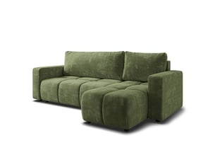 Canapé d'angle réversible convertible MASSENO 3 places Tissu vert avec coffre de rangement