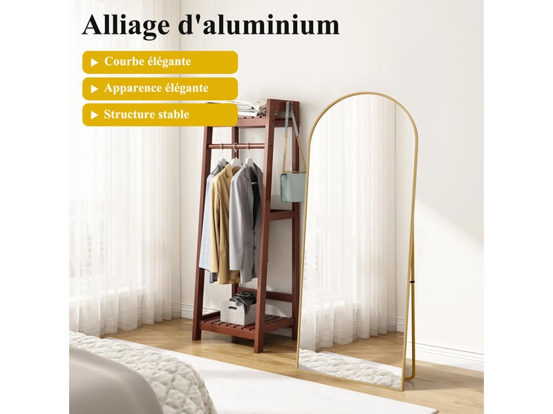  Miroir pleine longueur arqué 164 x 54 cm miroir mural salon avec cadre en aluminium, verre trempé  - Conforama E