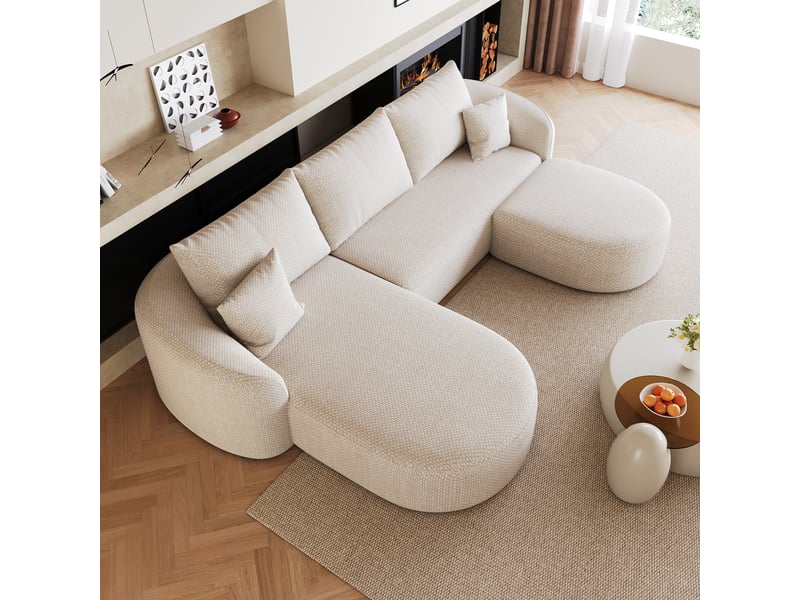 Canapé  d'angle modulable en u 5 places 336x168x85 cm sans armature et sans montage, assise profonde, tissu chenille blanc  - Conforama D