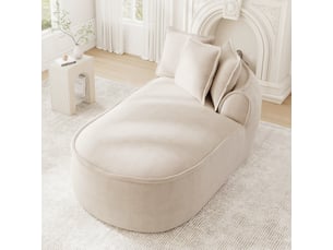 Canapé méridienne droite manchester en chenille taupe clair avec coussins