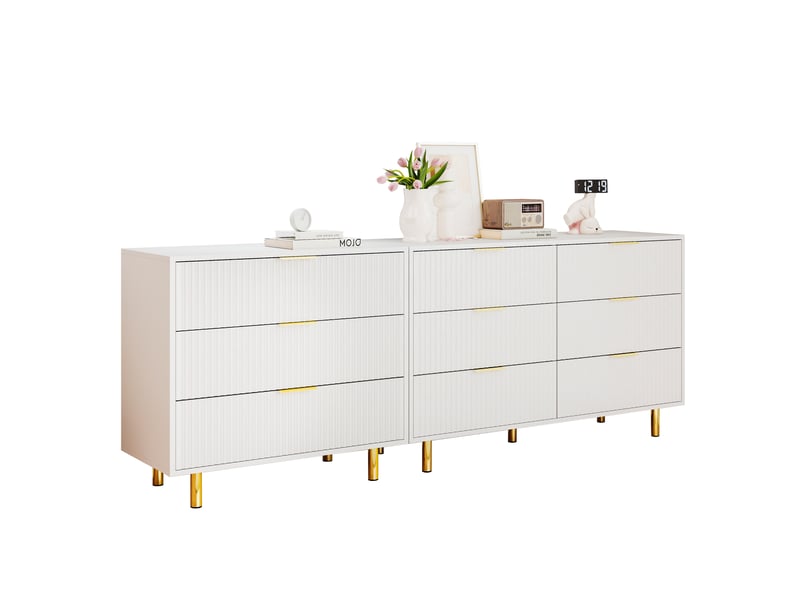  Ensemble de buffets modulables à 9 tiroirs – mdf blanc et doré – 200 x 40 x 72 cm  - Conforama A