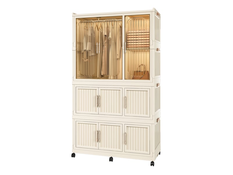  Armoire modulable pliable 92x45x158 cm avec 9 portes magnétiques couleur blanc crème, polypropylène, confort optimal  - Conforama A