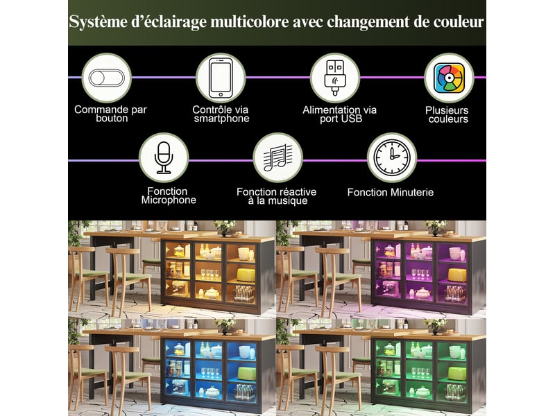  Desserte de cuisine 120x40x72 cm, multifonction, pivotante à 360°, extensible, structure en mdf et verre, couleur noir  - Conforama E