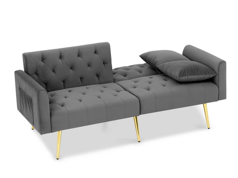  Canapé convertible 2 places 177x78x74 cm gris en velours, dossier réglable 3 positions, pieds métalliques  - Conforama D
