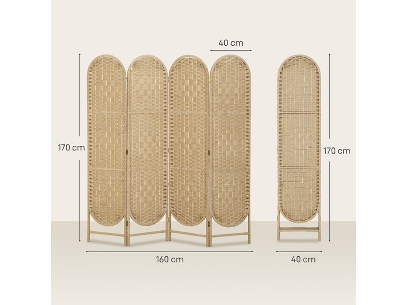  Paravent intérieur 4 panneaux pliables bois style bohème tissé  - Conforama C