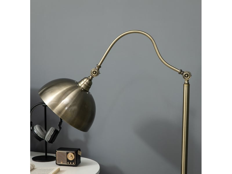  Lampadaire arc 42x25,5x152 cm bronze en métal, abat-jour réglable, douille e27 et interrupteur au pied  - Conforama D