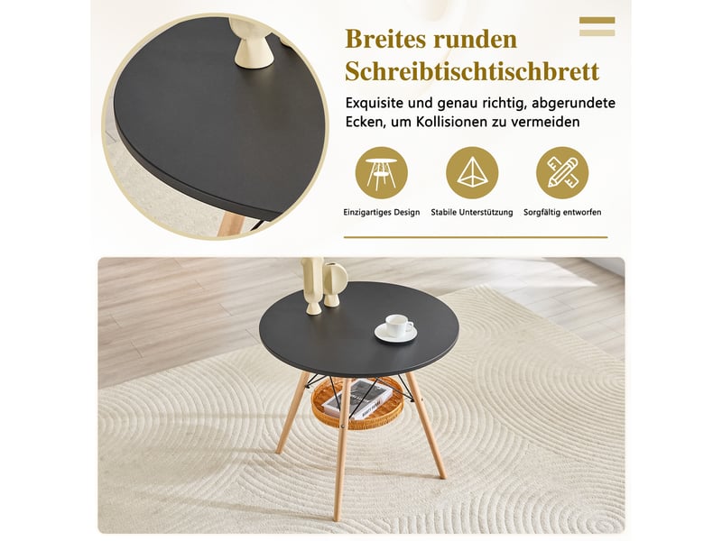 Table à manger ronde,80x80x71,5 cm,pour 2 à 4 personnes avec rangement,mdf,noir - Conforama E