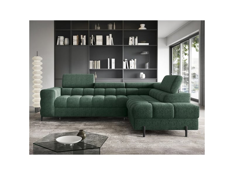  Canapé convertible vert foncé ferrum 5 places angle droit style industriel 276x93x200cm  - Conforama E