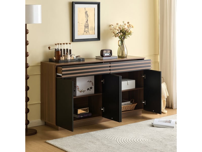 Buffet moderne et tendance, 150x40x85 cm, finition bois, 2 tiroirs, 4 portes, idéal pour le salon, la salle à manger et la cuisine - Conforama D