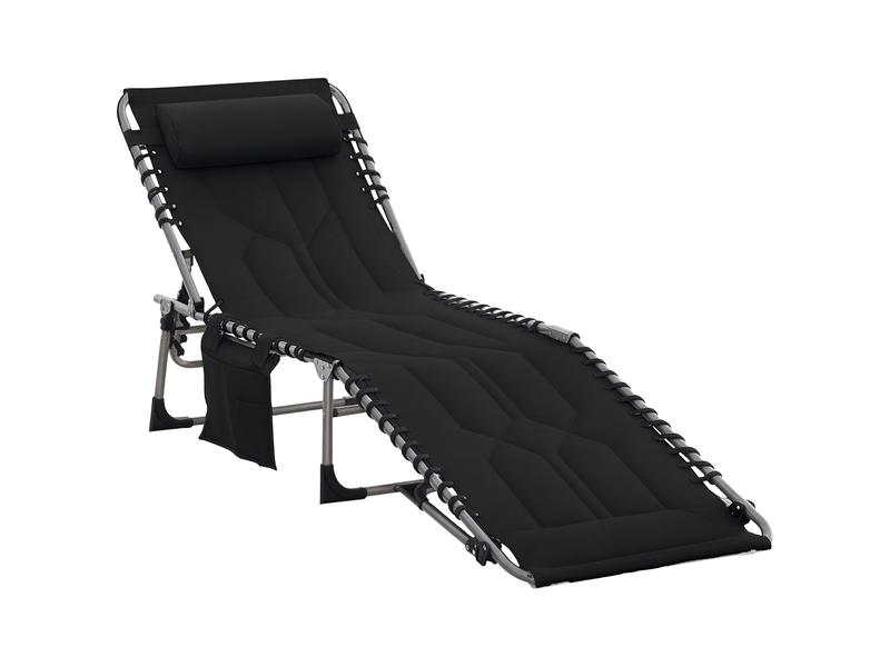  Transat pliable avec dossier réglable 5 positions et poche noir 188 x 57 x 30 cm  - Conforama A