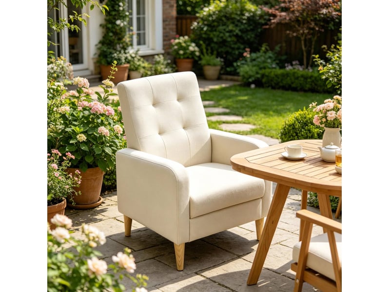  Fauteuil de lecture en lin beige avec dossier haut et accoudoirs  - Conforama D