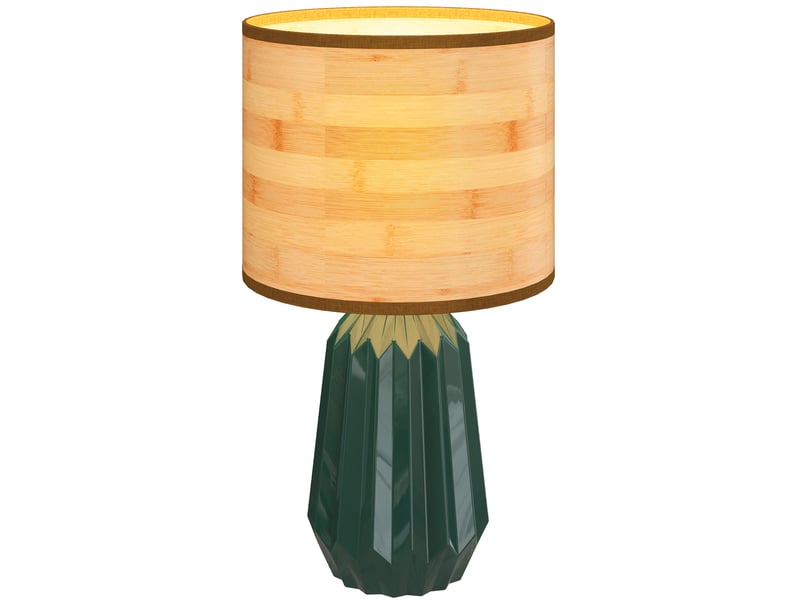  Lampe de table style rétro avec pied en céramique et abat-jour en lin pour chambre, 40 w, vert et bois naturel  - Conforama A