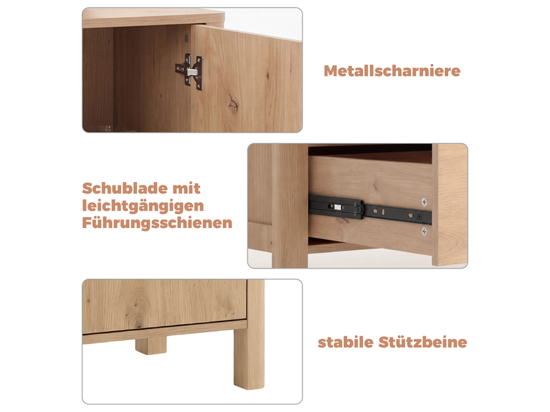  Buffet et enfilade avec 3 tiroirs et 2 portes pour salle à manger, en panneaux de particules, 120×40×80 cm, chêne  - Conforama E