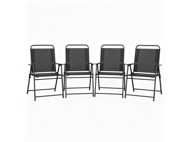 Lot de 4 chaises de jardin pliantes 65x60x94 cm – noir – dossier haut, accoudoirs et structure acier - Conforama A