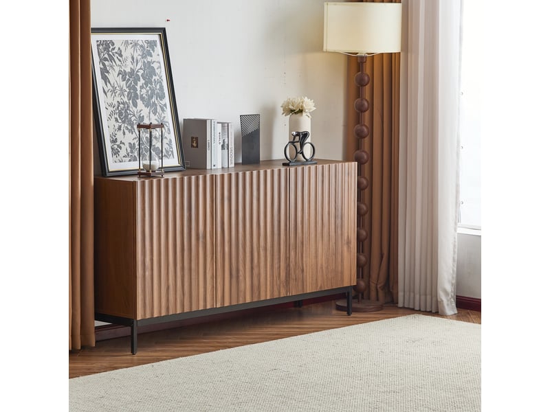  Buffet 3 portes avec étagères réglables pour salon en mdf 150×40×80 cm marron foncé  - Conforama C