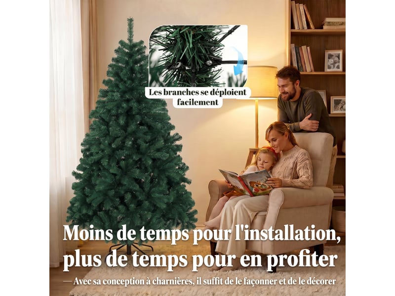  Sapin de noël artificiel 180 cm, support pliable en acier, arbre de noël avec 700 pointes de branches articulées, vert  - Conforama R