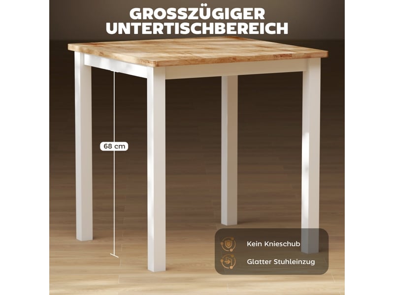 Table de salle à manger pour 2 à 4 personnes avec piétement renforcé, en bois d'hévéa, chêne, 69 × 69 × 75 cm - Conforama E