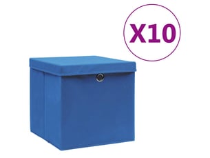 Boîtes de rangement avec couvercles 10 pcs 28x28x28 cm bleu