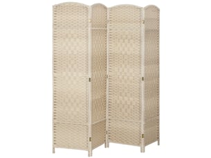 Paravent intérieur 4 panneaux pliables en bois séparateur de pièce style bohème tissé