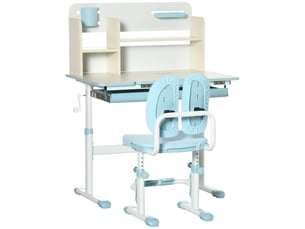 Ensemble bureau et chaise enfant réglable bleu, plateau inclinable 60°, 80 x 52 x 88-109 cm