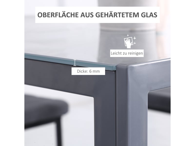  Table de salle à manger carrée pour 4 personnes avec plateau en verre et cadre en métal pour cuisine, 75 × 75 × 75 cm  - Conforama E