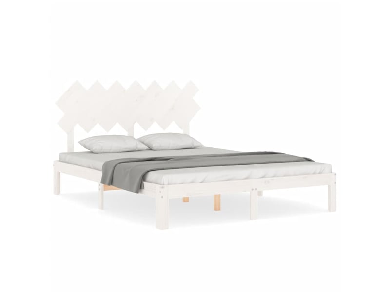  Lit double- lit adulte -  cadre de lit sans matelas blanc 140x200 cm bois de pin massif  - Conforama A