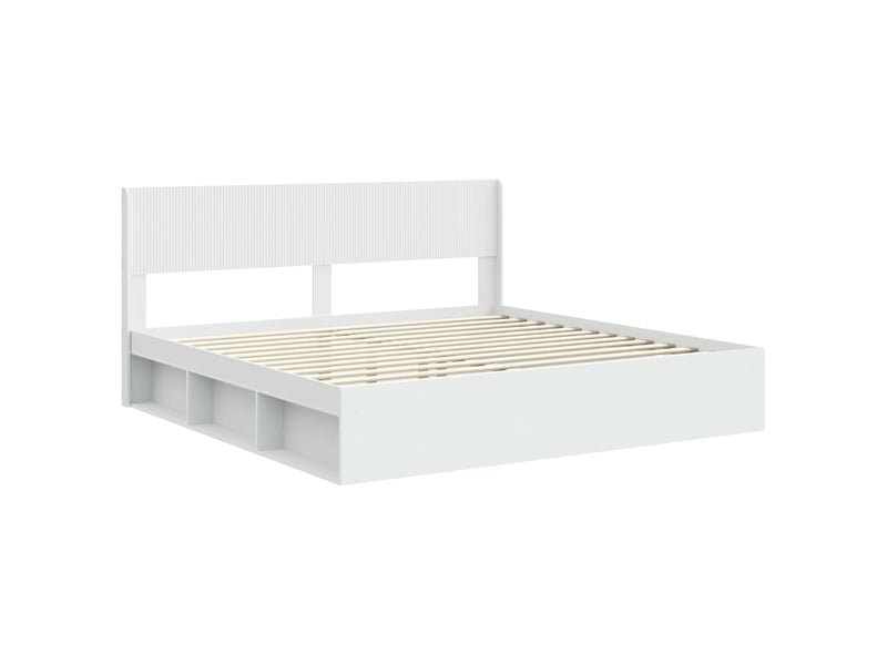  Lit double- lit adulte -  cadre de lit avec rangement et tête de lit blanc 200 x 200 cm  - Conforama C