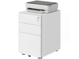 Commode de bureau en acier à 3 tiroirs avec serrure et roulettes, 39 x 48 x 59 cm, blanche
