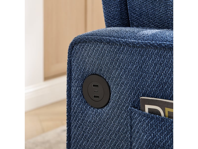  Canapé convertible 2 places bleu marine en tissu et bois, design minimaliste élégant avec chargeur usb intégré  - Conforama R
