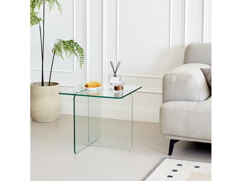  Table d'appoint en verre trempé transparente, forme incurvée, pour salon, bureau ou terrasse, 45 × 45 × 51 cm  - Conforama D
