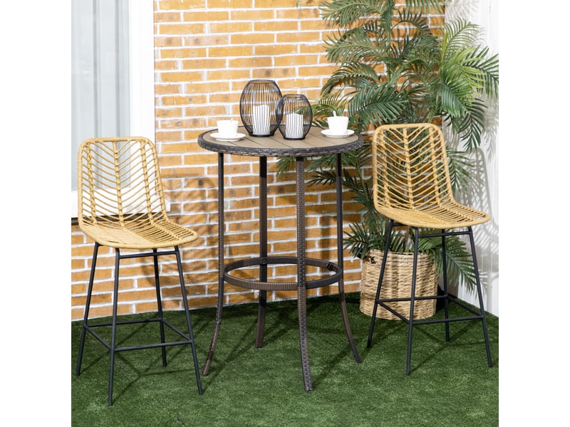  Lot de 2 tabourets de bar avec dossier et repose-pieds - lpospi - pieds acier, rotin pe jaune et noir, 42,5 × 52 × 102 cm  - Conforama C