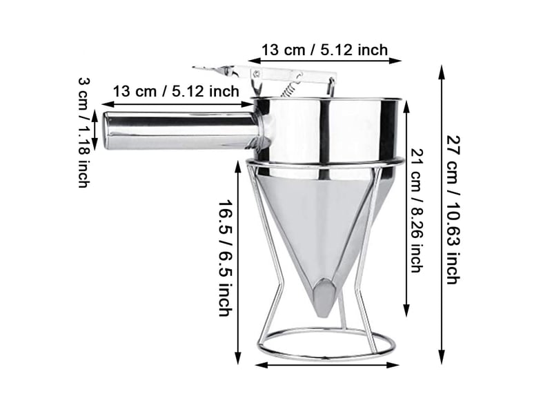  Entonnoir à pâte inox avec support - distributeur pour crêpes, gaufres, desserts et pâtisserie maison  - Conforama B