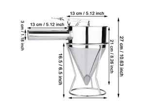Entonnoir à pâte inox avec support - distributeur pour crêpes, gaufres, desserts et pâtisserie maison