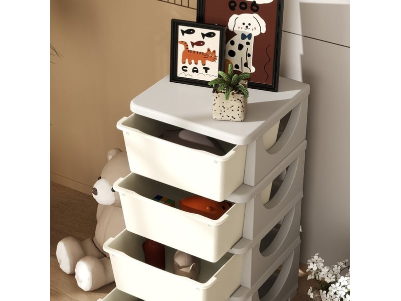  Meuble de rangement enfant 37x37x76 cm crème et gris, plastique, 4 tiroirs amovibles pratiques  - Conforama E
