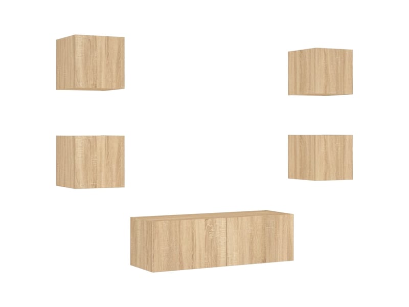  Meuble tv - banc tv - meuble de rangement muraux 5 pcs avec lumières led chêne sonoma  - Conforama C