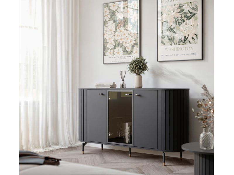  Commode salon avec vitrine sento - commode chambre - 190x40x81 cm - 3 portes - noir SENTO - Conforama B