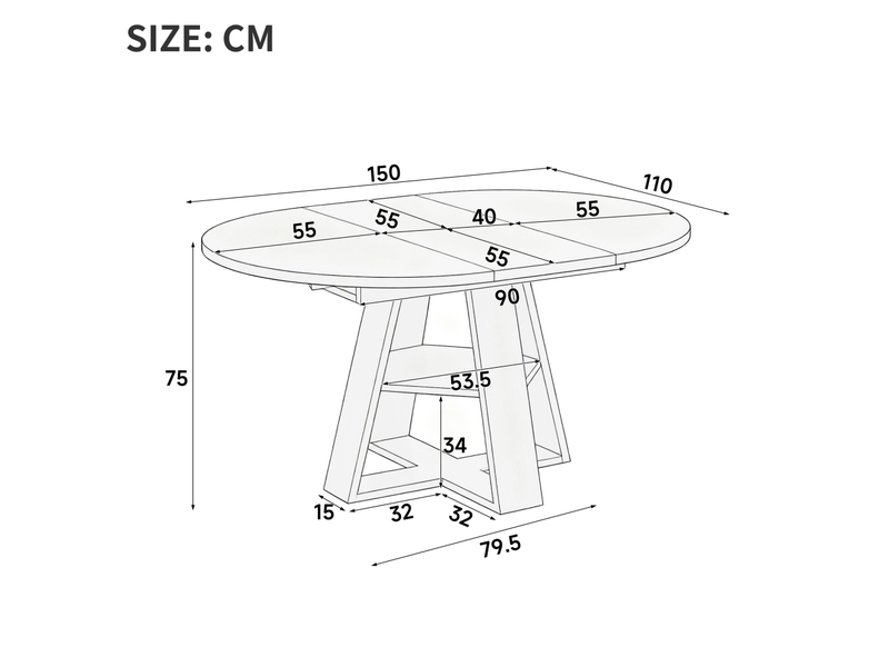  Table à manger extensible ovale noire en mdf 150 x 110 cm, rangement intégré et tablette pour 6 personnes  - Conforama C
