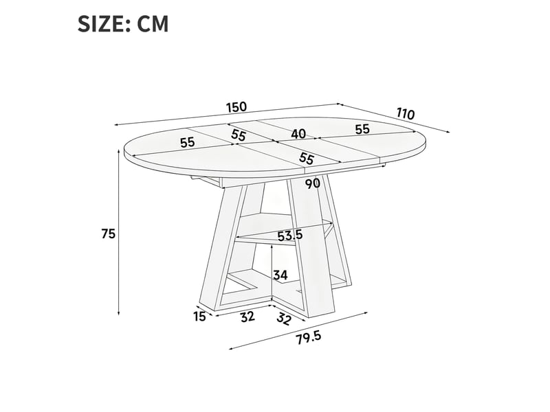  Table à manger extensible ovale noire en mdf 150 x 110 cm, rangement intégré et tablette pour 6 personnes  - Conforama C